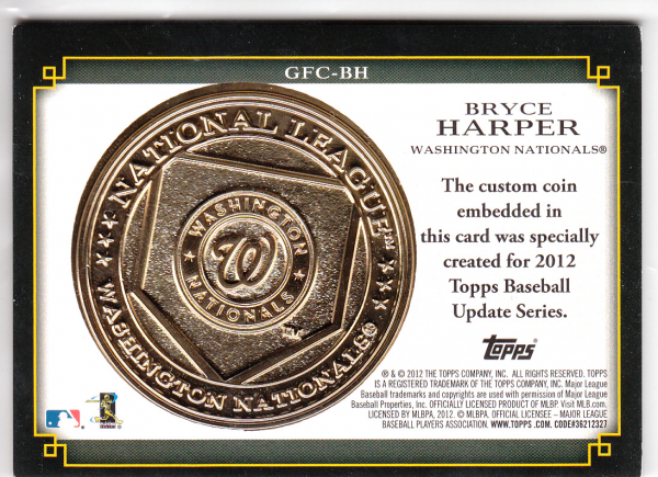 2012 Topps Gold Futures Coins #BH Bryce Harper/34 UPD back image