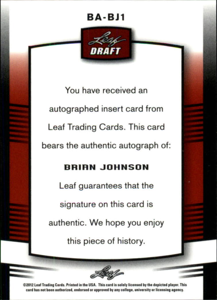 2012 Leaf Metal Draft #BJ1 Brian Johnson back image