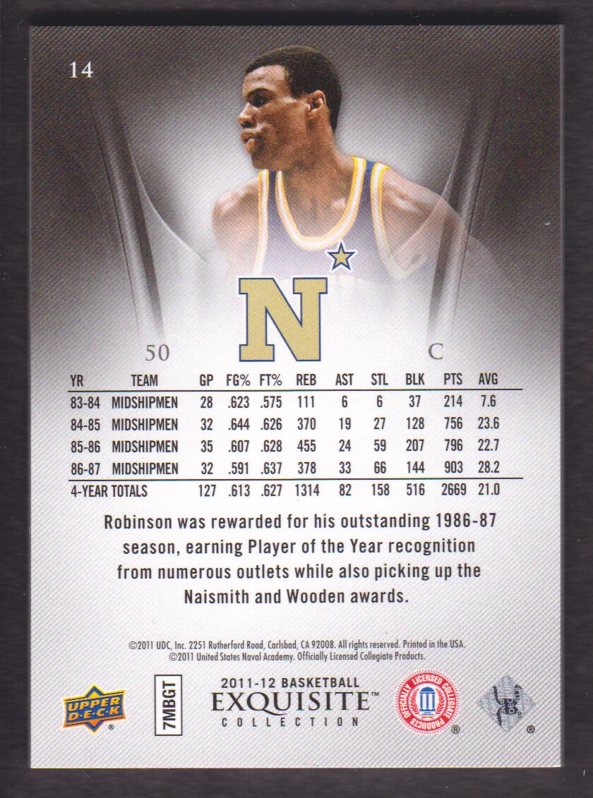 2011-12 Exquisite Collection #14 David Robinson back image
