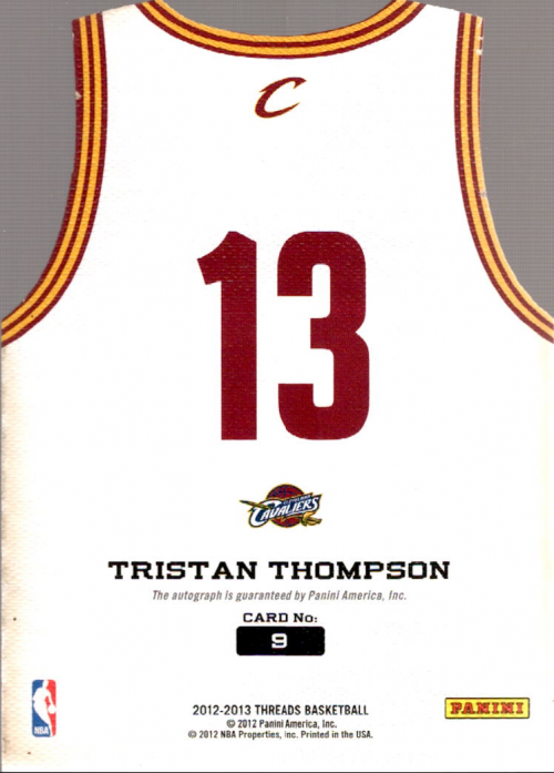 2012-13 Panini Threads Rookie Team Threads Autographs #9 Tristan Thompson back image