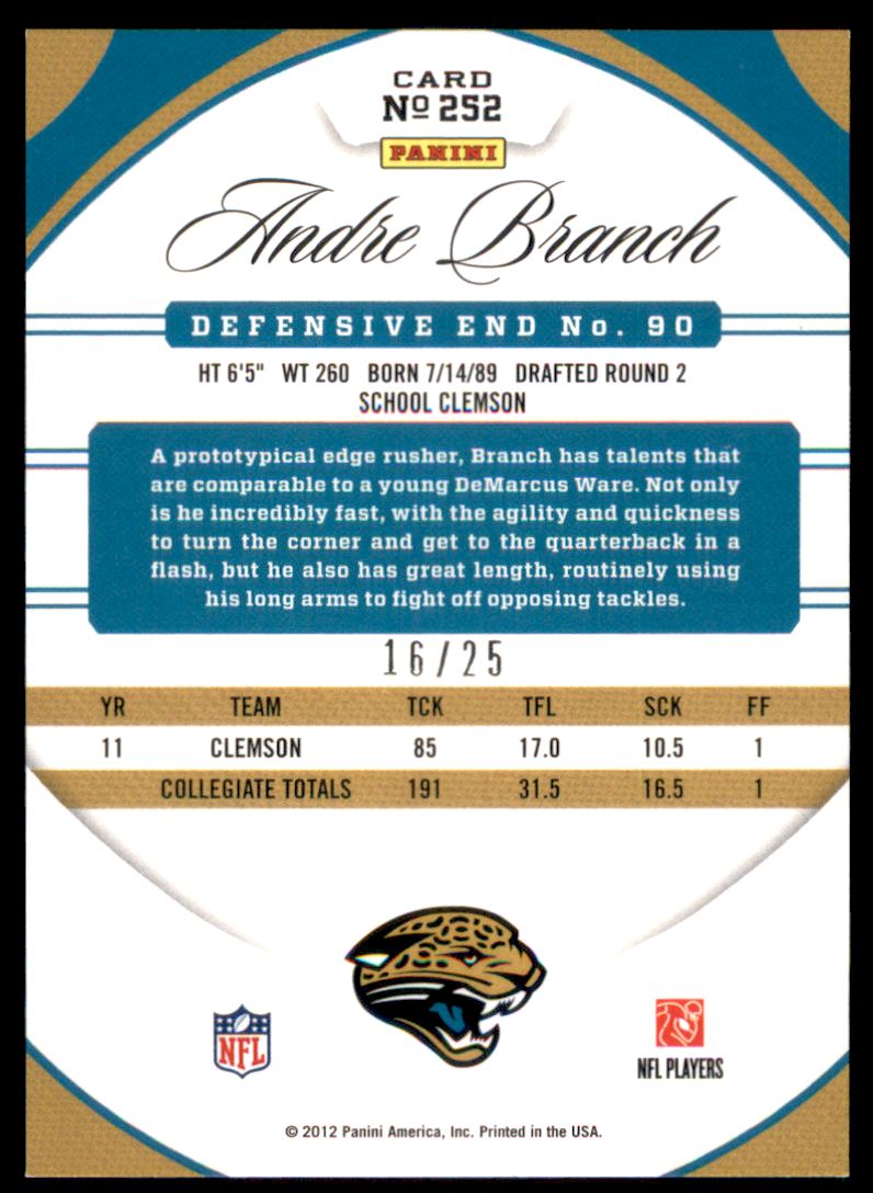 2012 Certified Mirror Gold #252 Andre Branch back image