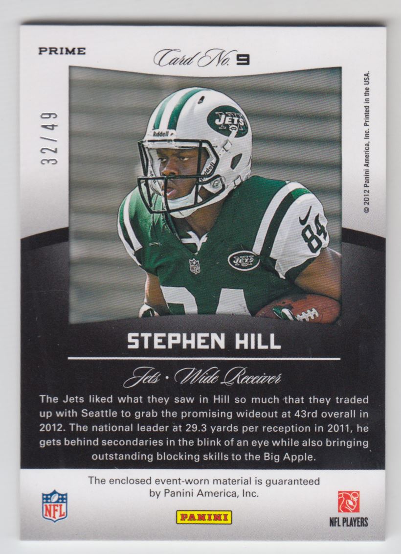2012 Certified Certified Skills Materials Prime #9 Stephen Hill back image