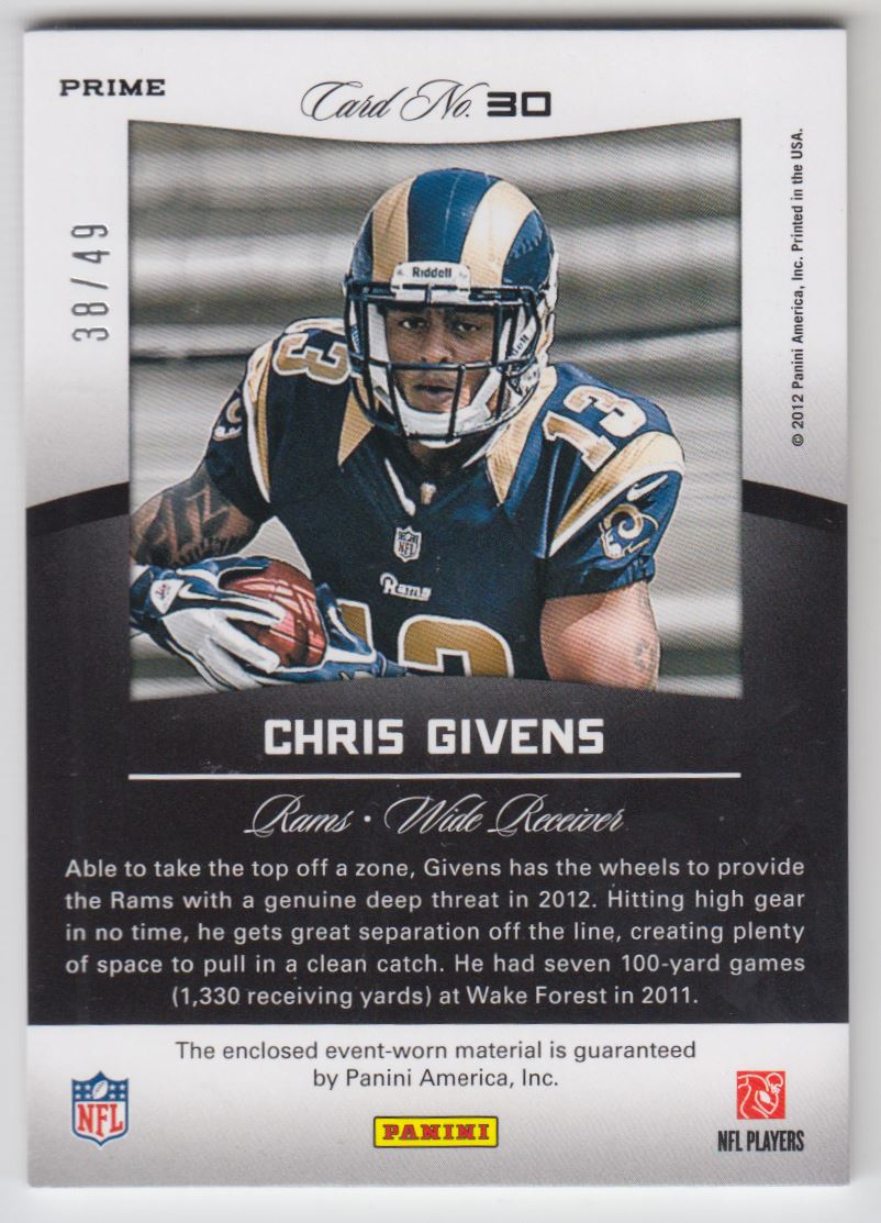 2012 Certified Certified Skills Materials Prime #30 Chris Givens back image