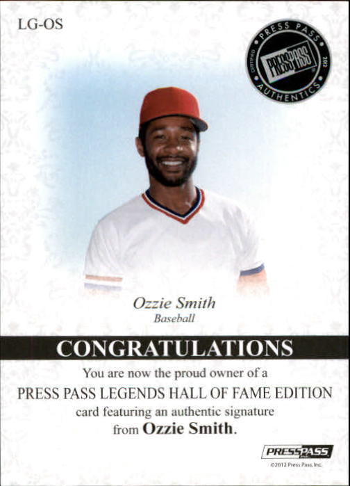 2012 Press Pass Legends Hall of Fame Bronze Red Ink #LGOS Ozzie Smith/40 back image