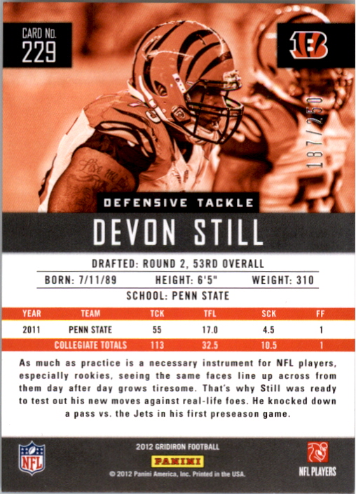2012 Gridiron Silver X's #229 Devon Still back image
