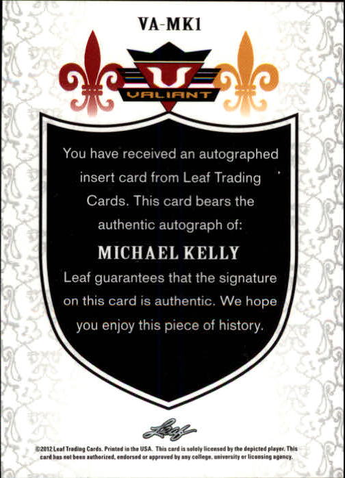 2012 Leaf Valiant Draft #MK1 Michael Kelly back image