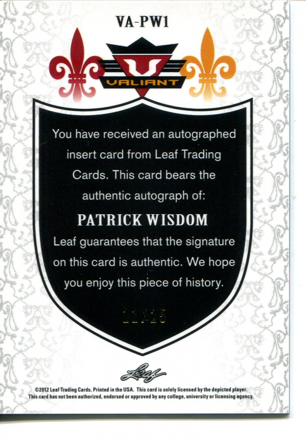 2012 Leaf Valiant Draft Purple #PW1 Patrick Wisdom back image