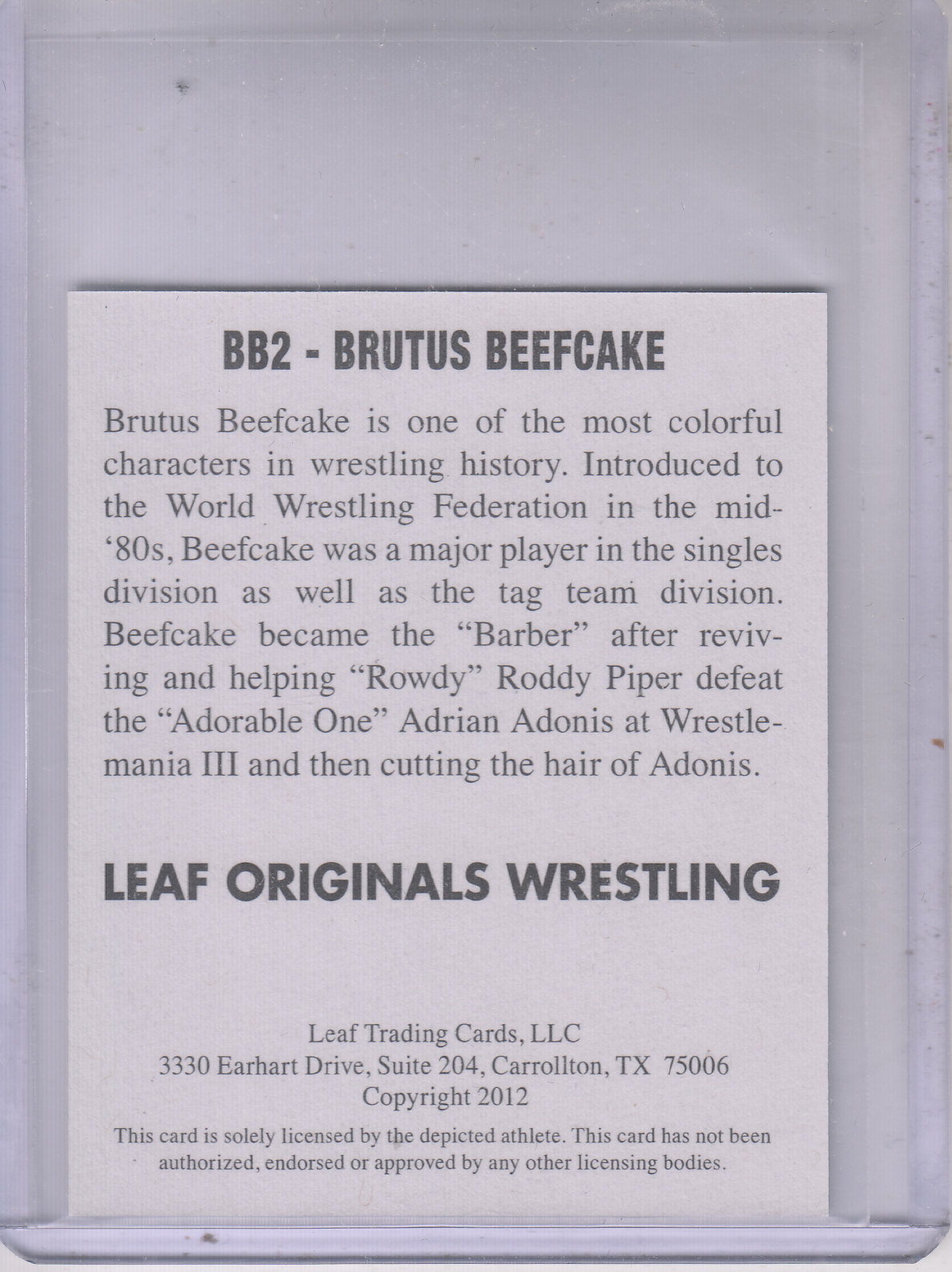 2012 Leaf Originals Wrestling #BB2 Brutus Beefcake back image