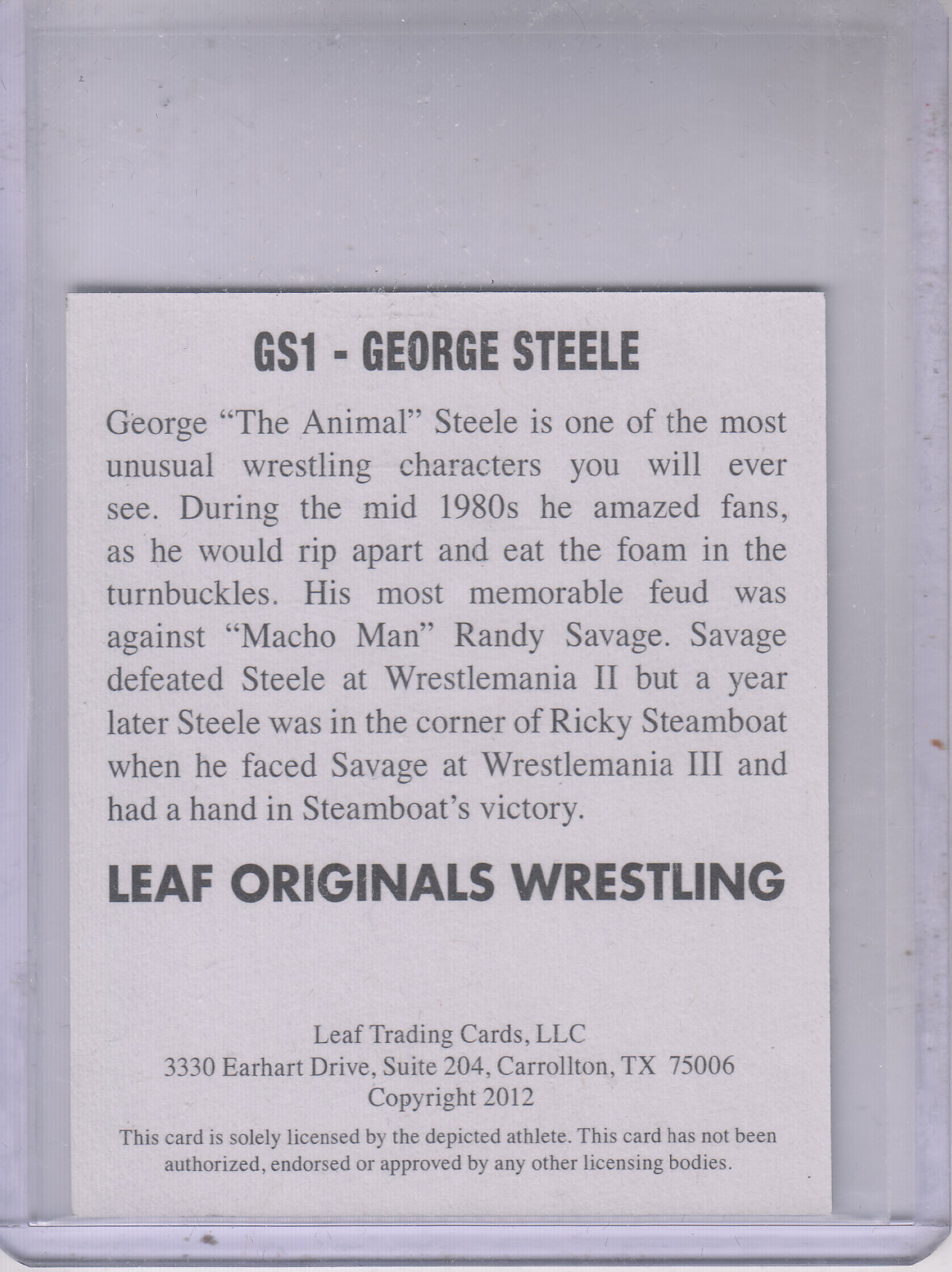 2012 Leaf Originals Wrestling #GS1 George Steele back image