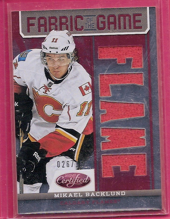 2012-13 Certified Fabric of the Game Mirror Red Jersey Team Die Cut #FOGMBA Mikael Backlund/150