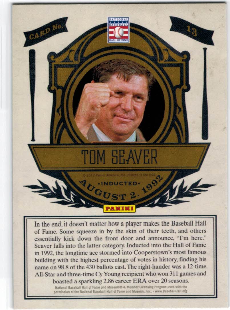 2012 Panini Cooperstown Induction #13 Tom Seaver back image