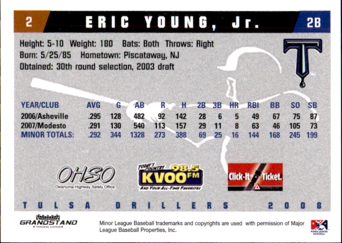 2008 Tulsa Drillers Grandstand #28 Eric Young Jr. back image