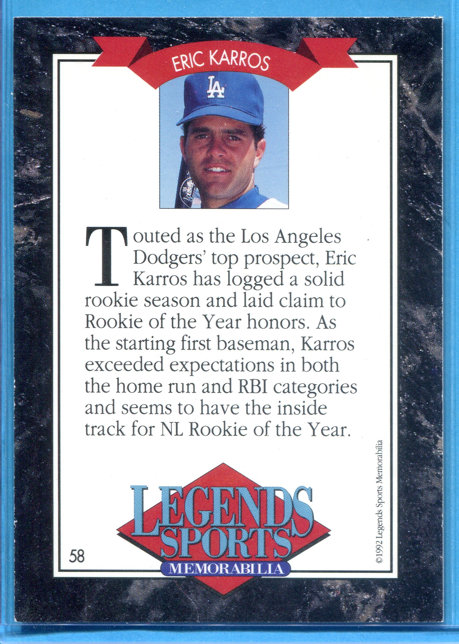 1992 Legends Red Foil Card #58 Eric Karros back image