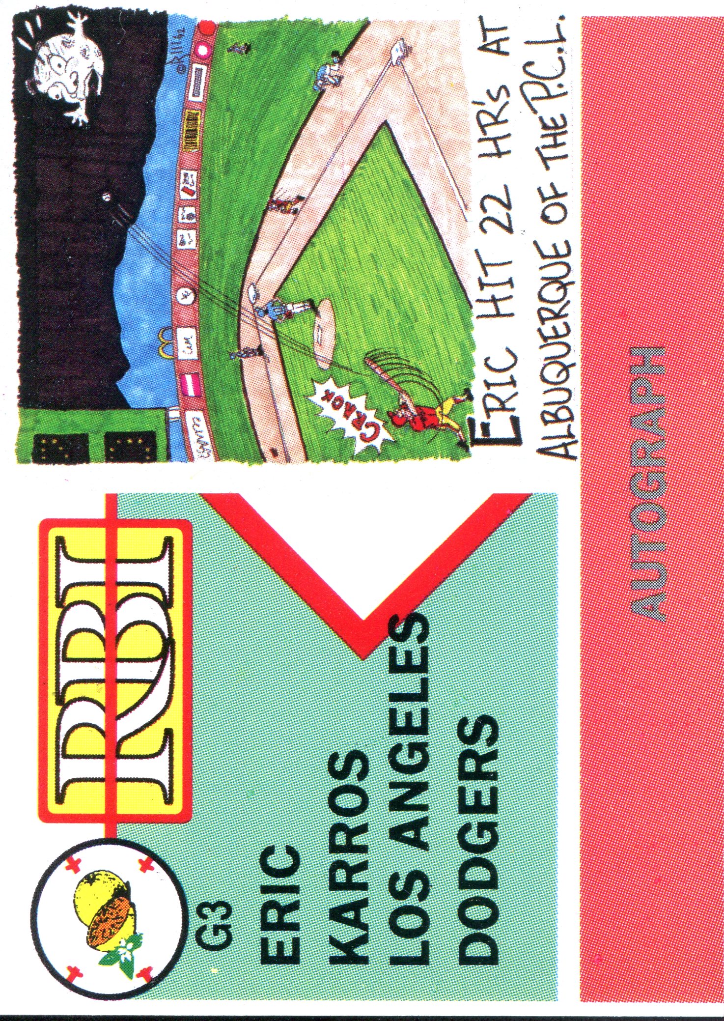 1993 Regional Baseball Index Card #G3 Eric Karros back image