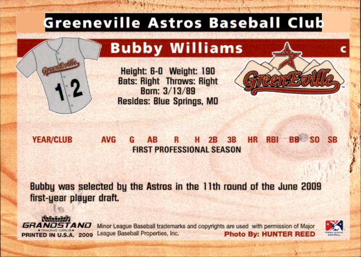 2009 Greeneville Astros Grandstand #37 Bubby Williams Blue