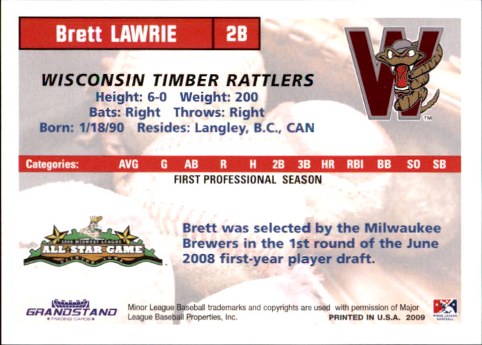 2009 Midwest League All-Stars Grandstand #45 Brett Lawrie back image