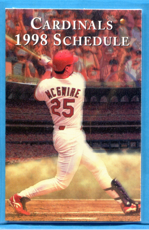 1998 St. Louis Cardinals Baseball Pocket Schedule ~ Mark McGwire on Cover ~ 70 Home Run Season
