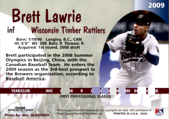 2009 Wisconsin Timber Rattlers Grandstand #14 Brett Lawrie back image