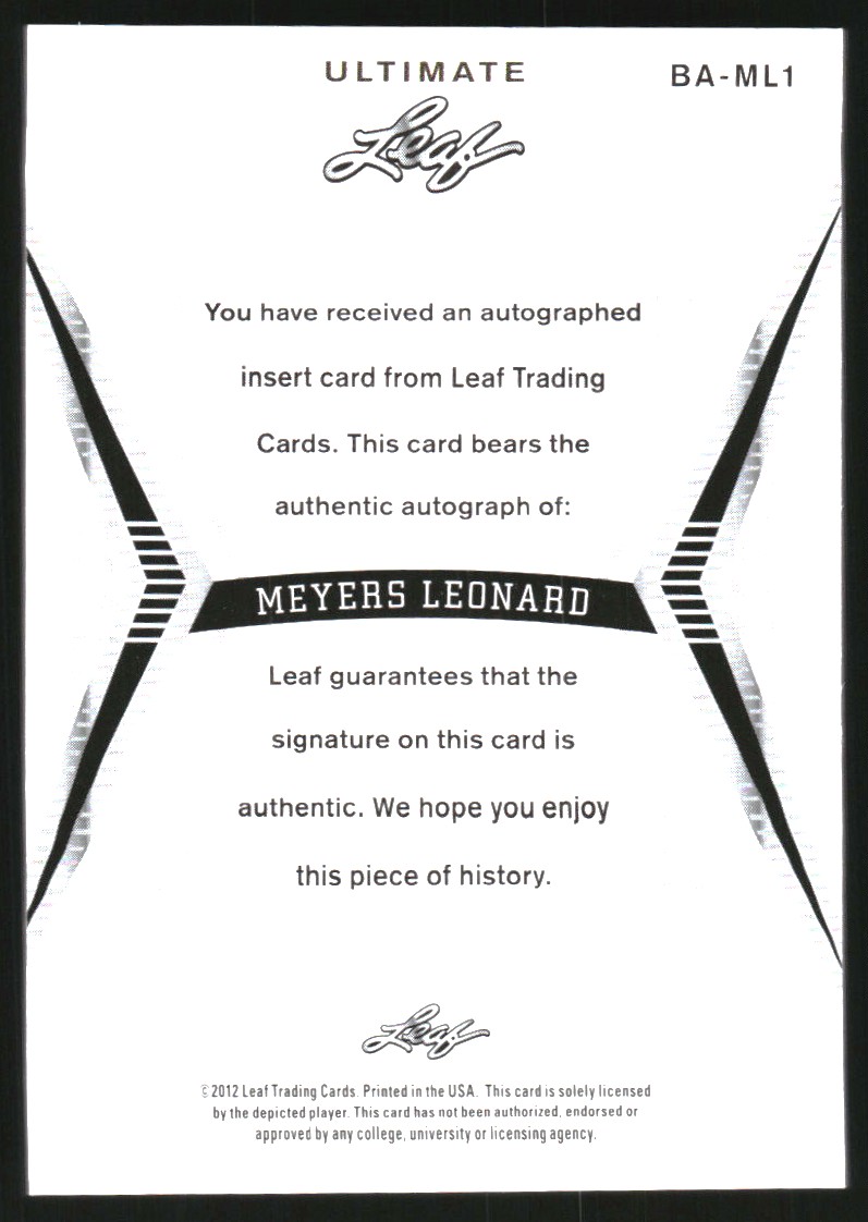 2012-13 Leaf Ultimate Red #ML1 Meyers Leonard back image