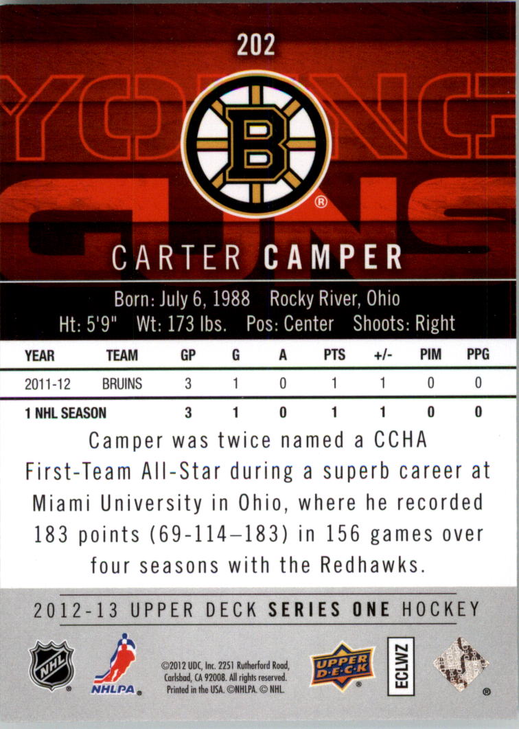 2012-13 Upper Deck Hockey Card Pick (Base) Young Gun YG