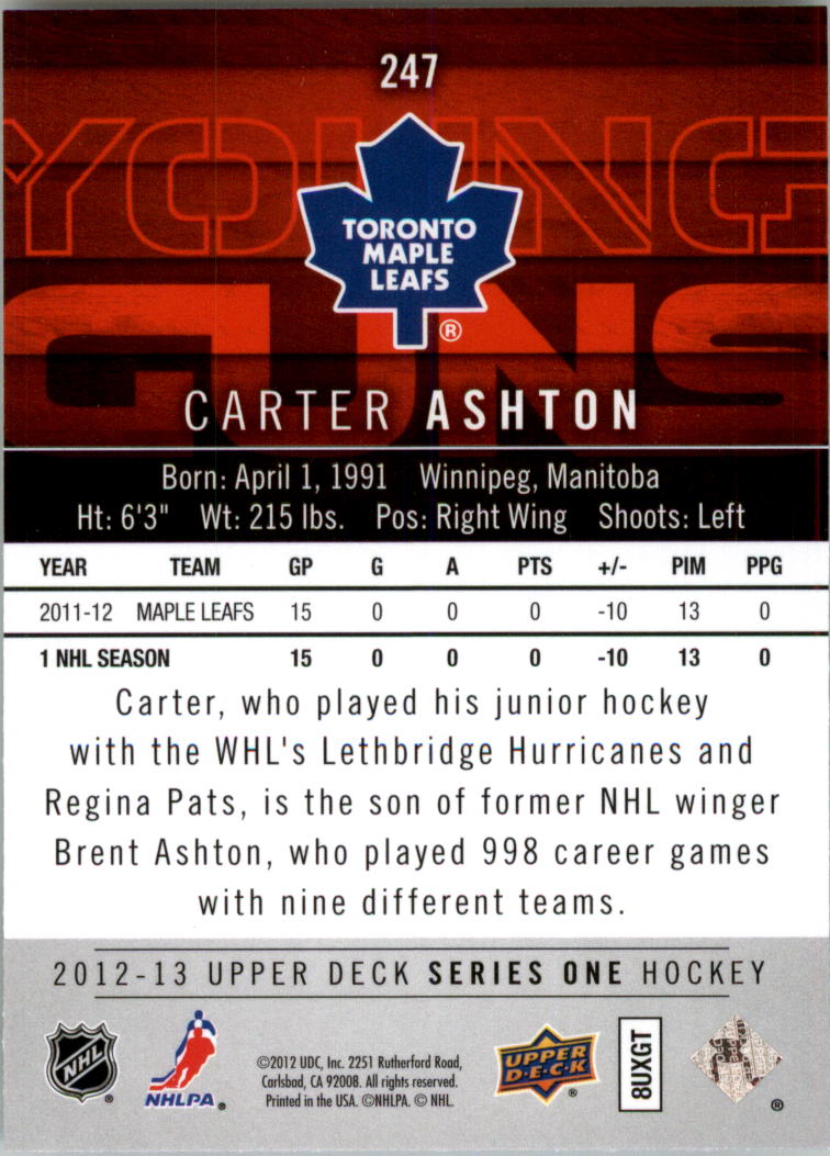 2012-13 Upper Deck Hockey Card Pick (Base) Young Gun YG