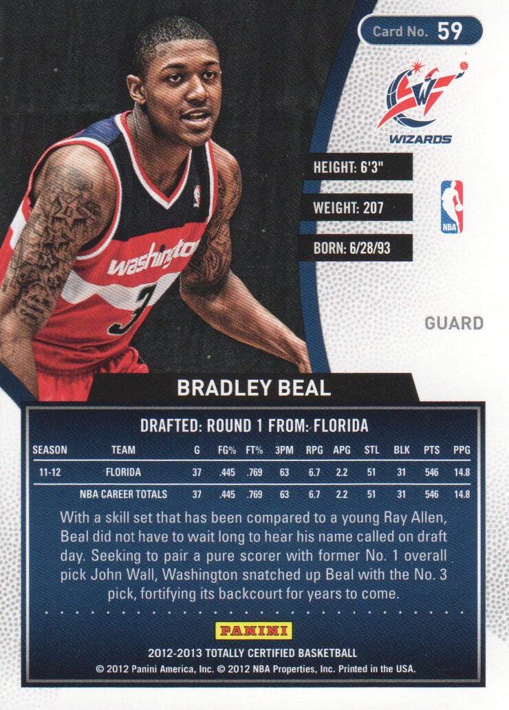 2012-13 Totally Certified Blue #59 Bradley Beal back image