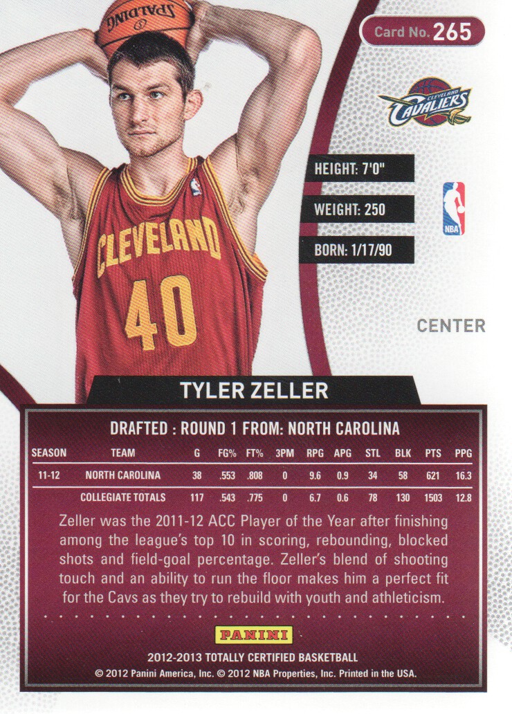 2012-13 Totally Certified Blue #265 Tyler Zeller back image