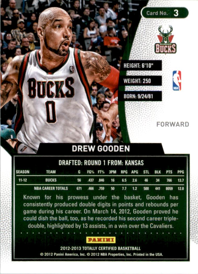 2012-13 Totally Certified Gold #3 Drew Gooden back image
