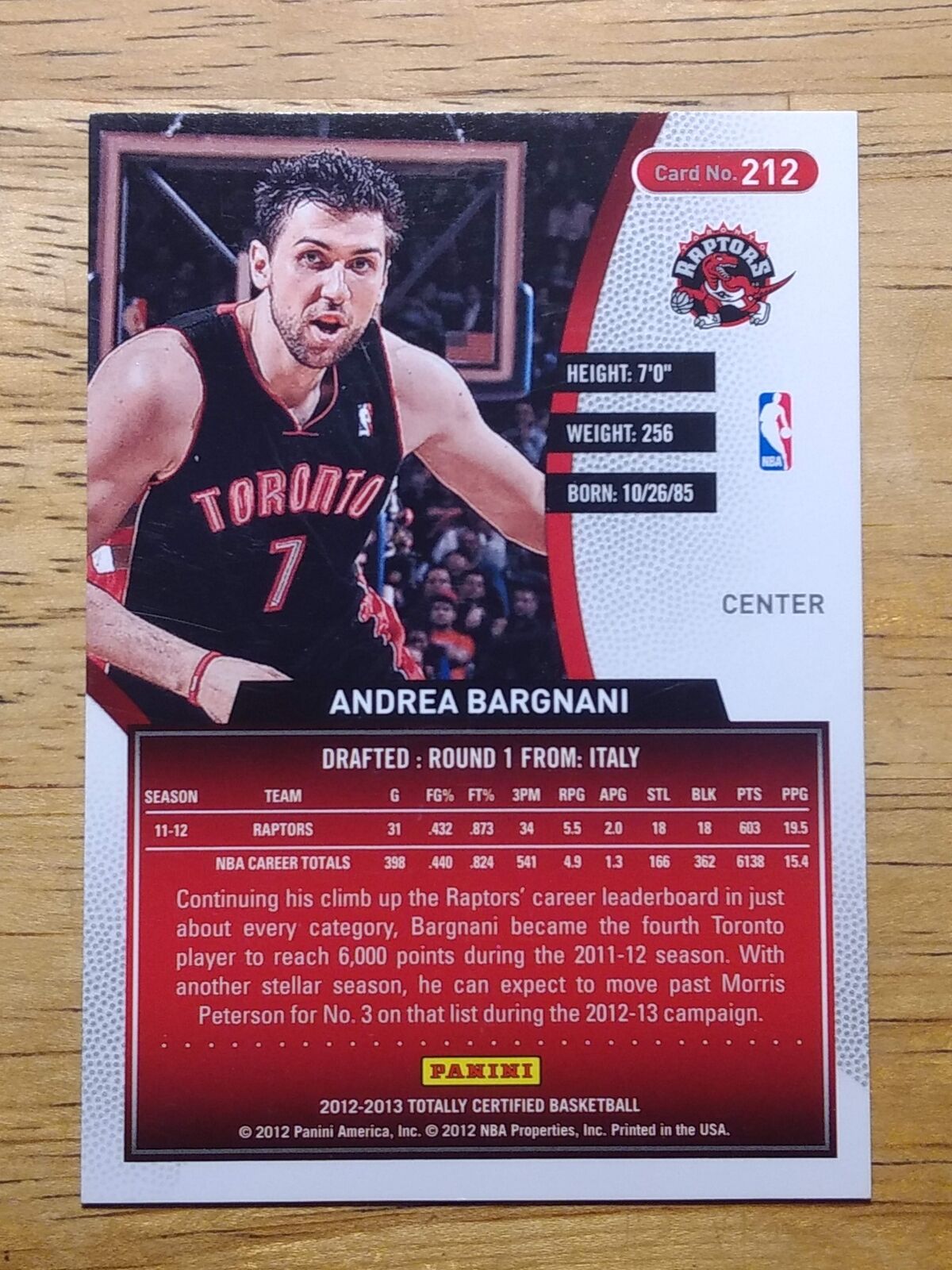 2012-13 Totally Certified Gold #212 Andrea Bargnani back image