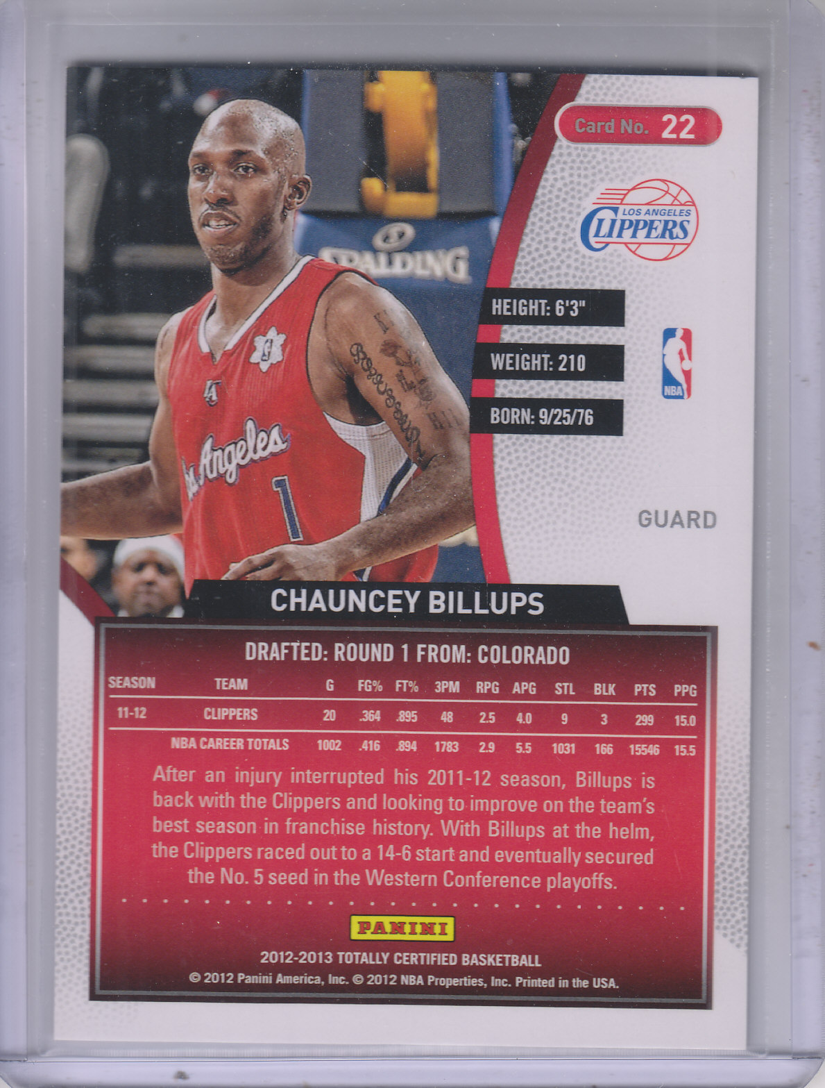 2012-13 Totally Certified Red #22 Chauncey Billups back image