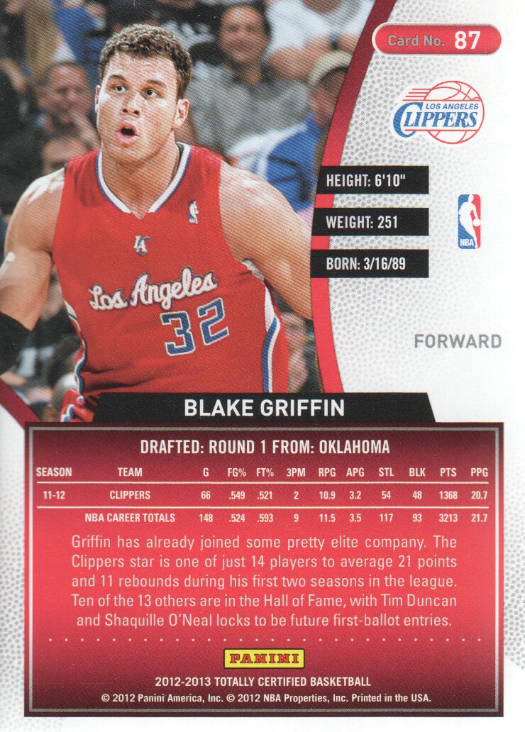 2012-13 Totally Certified Red #87 Blake Griffin back image