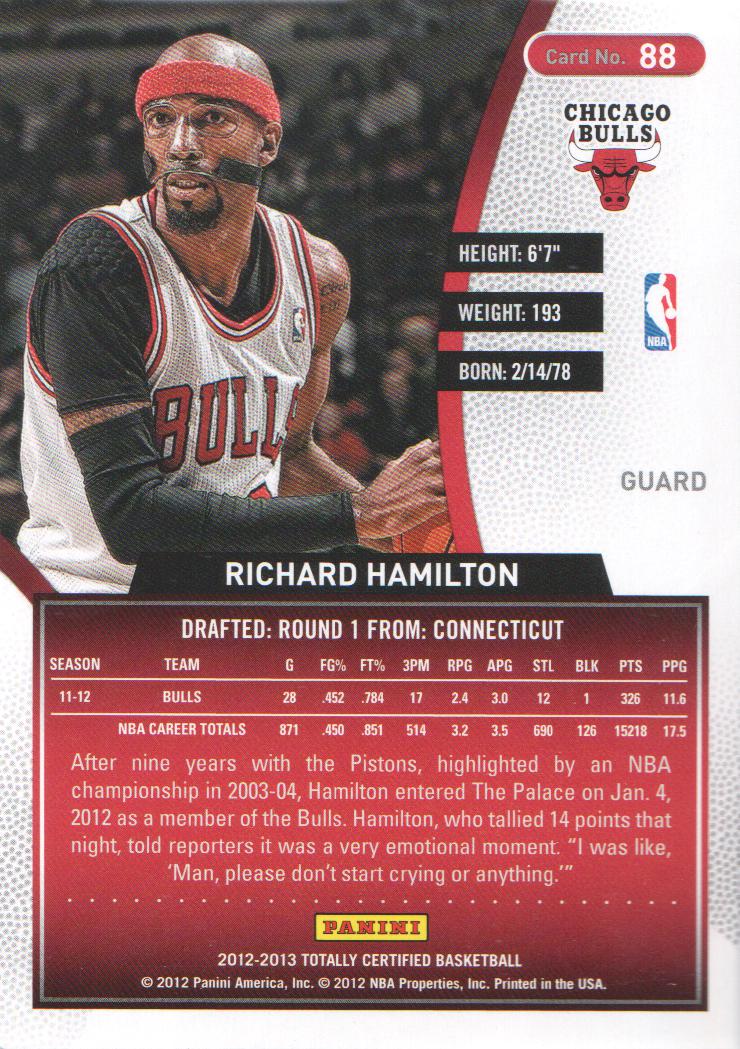 2012-13 Totally Certified Red #88 Richard Hamilton back image