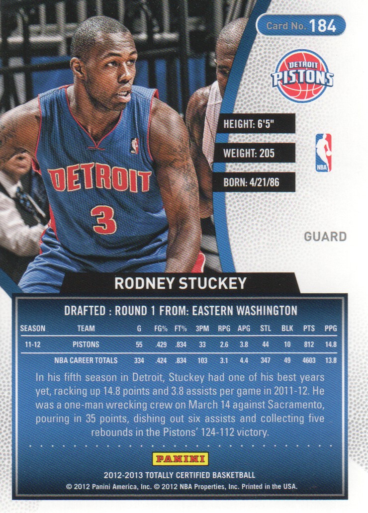 2012-13 Totally Certified Red #184 Rodney Stuckey back image