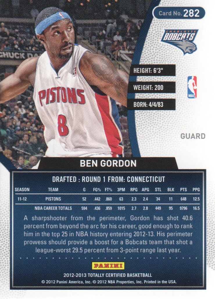 2012-13 Totally Certified Red #282 Ben Gordon back image