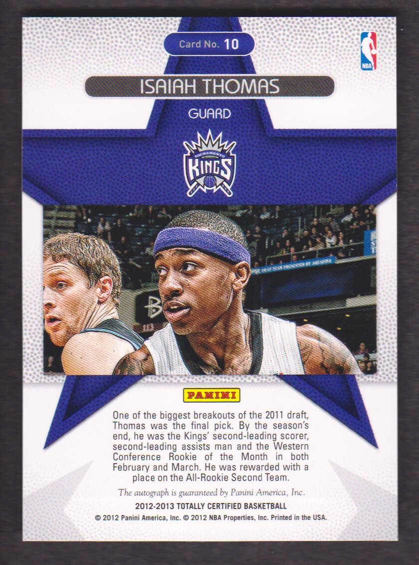 2012-13 Totally Certified Rookie Roll Call Autographs Blue #10 Isaiah Thomas/129 back image