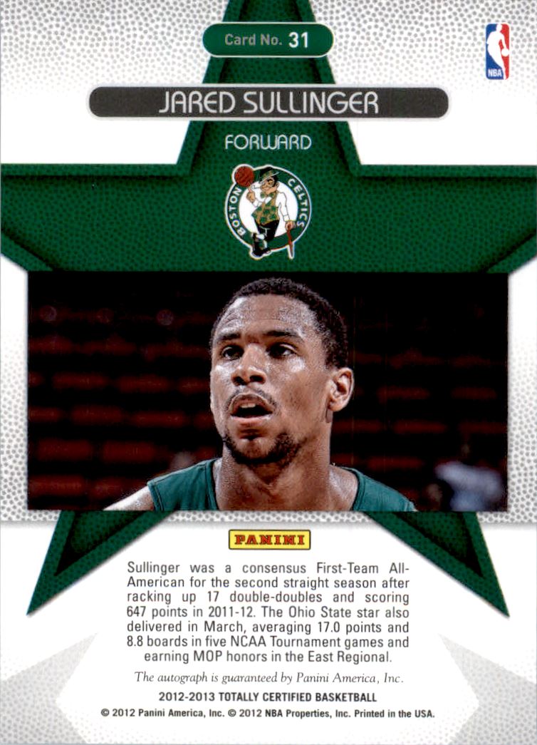 2012-13 Totally Certified Rookie Roll Call Autographs Blue #31 Jared Sullinger/49 back image