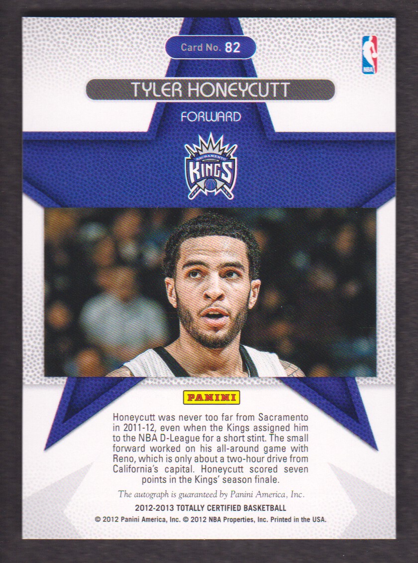 2012-13 Totally Certified Rookie Roll Call Autographs Blue #82 Tyler Honeycutt/199 back image