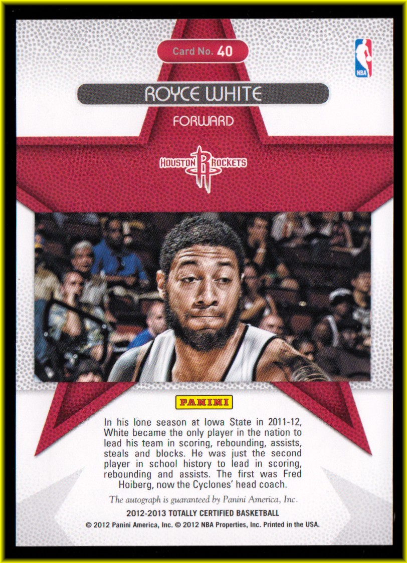 2012-13 Totally Certified Rookie Roll Call Autographs Green #40 Royce White back image