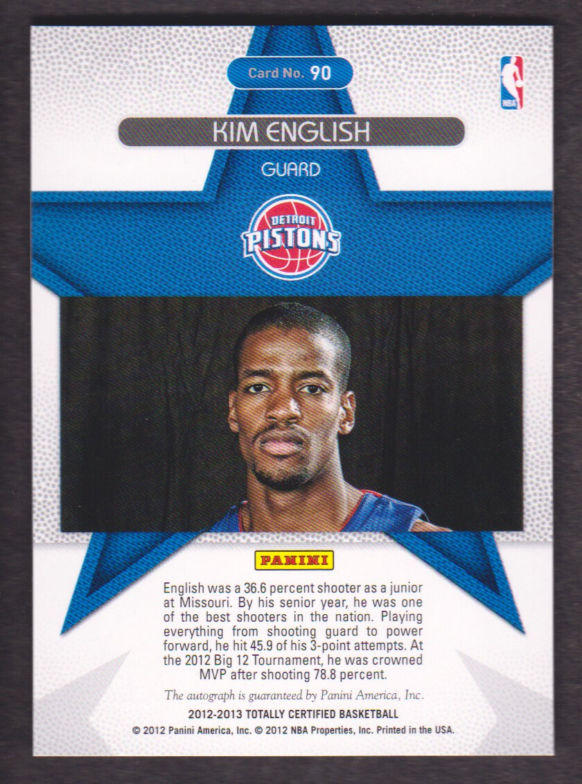 2012-13 Totally Certified Rookie Roll Call Autographs Red #90 Kim English/279 back image