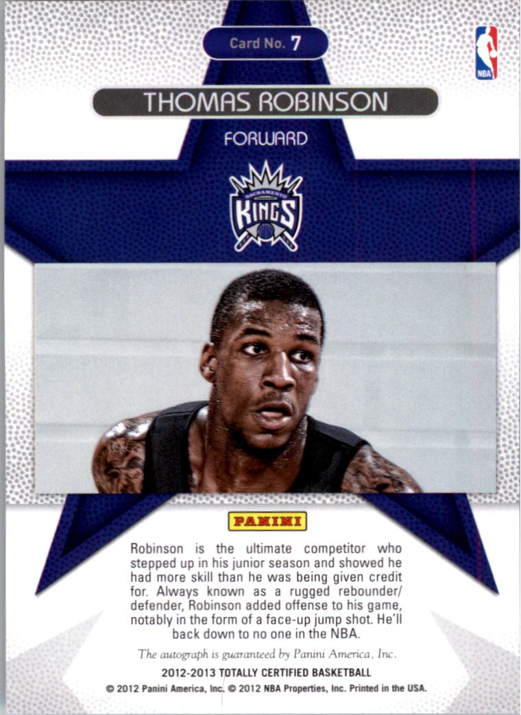2012-13 Totally Certified Rookie Roll Call Autographs #7 Thomas Robinson back image