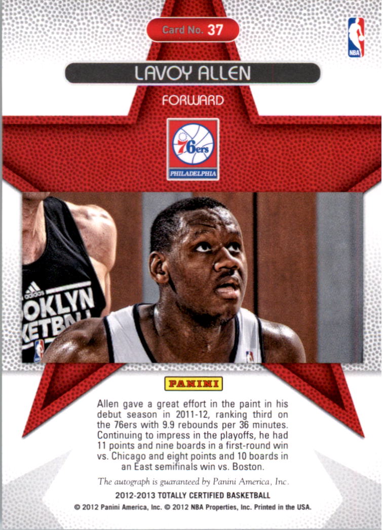 2012-13 Totally Certified Rookie Roll Call Autographs #37 Lavoy Allen back image
