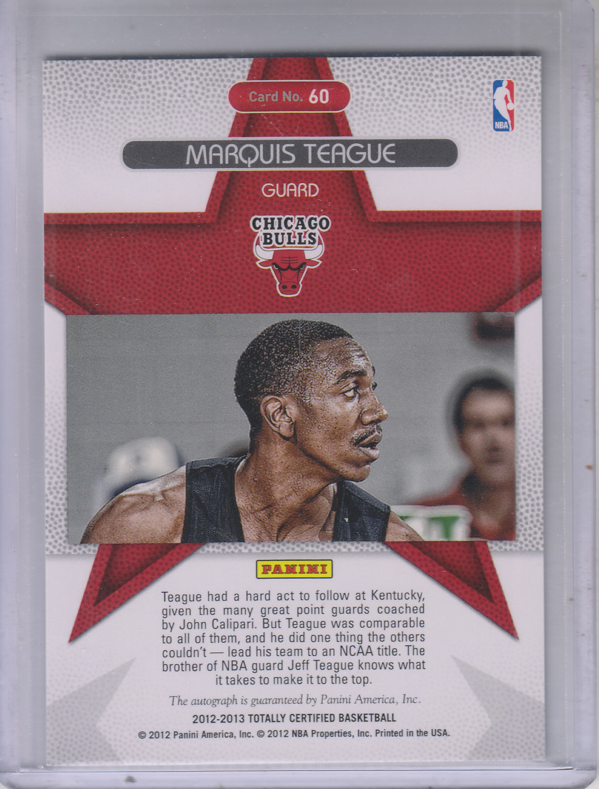 2012-13 Totally Certified Rookie Roll Call Autographs #60 Marquis Teague back image