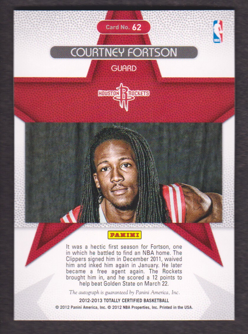 2012-13 Totally Certified Rookie Roll Call Autographs #62 Courtney Fortson back image