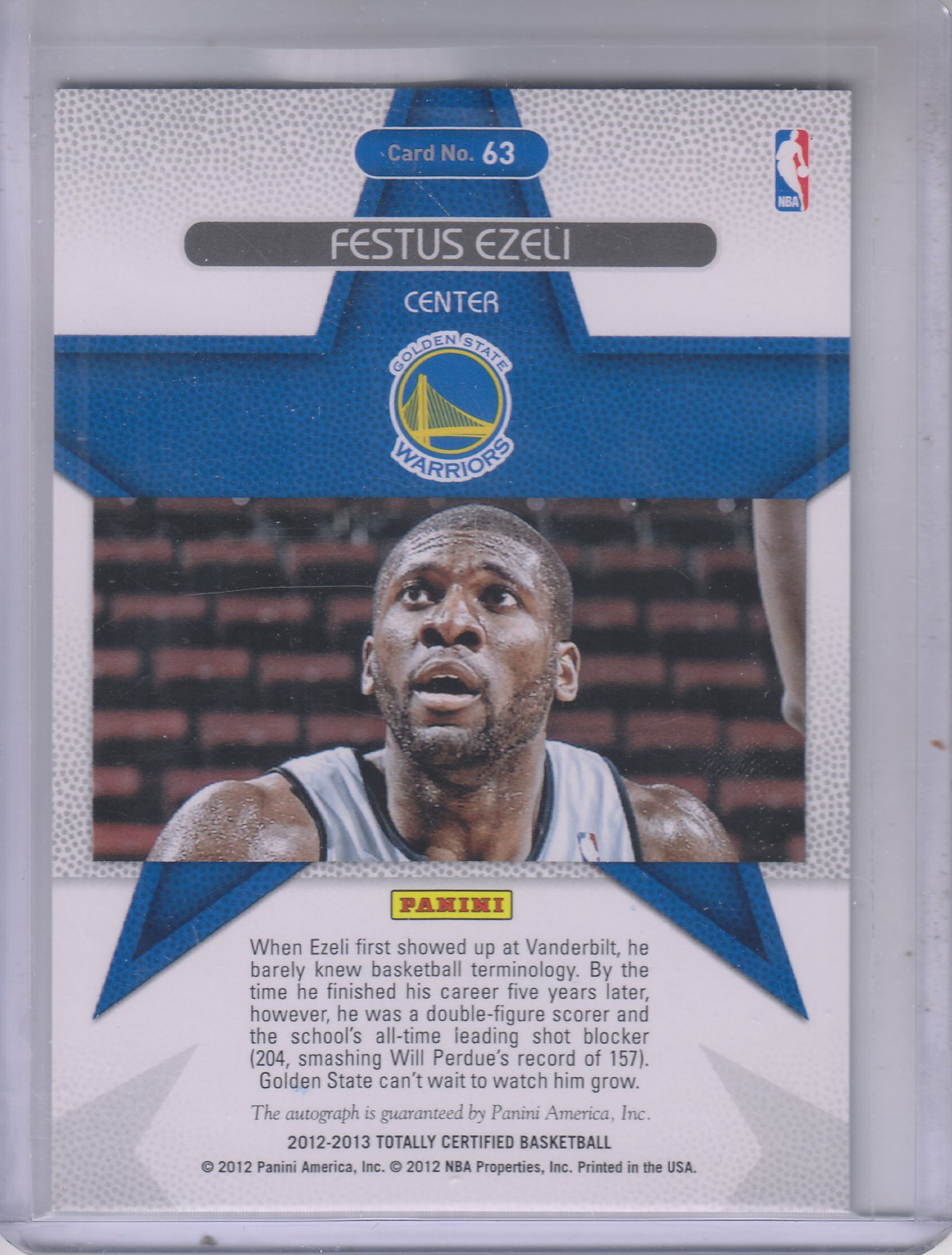 2012-13 Totally Certified Rookie Roll Call Autographs #63 Festus Ezeli back image