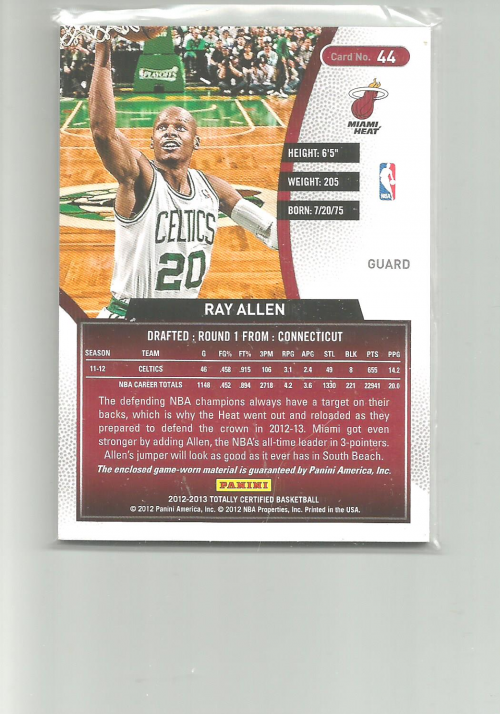 2012-13 Totally Certified Blue Materials #44 Ray Allen/99 back image