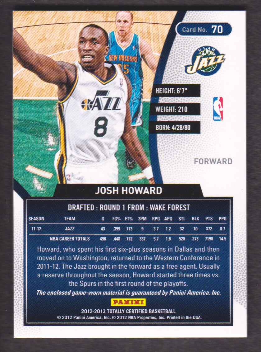 2012-13 Totally Certified Blue Materials #70 Josh Howard/99 back image
