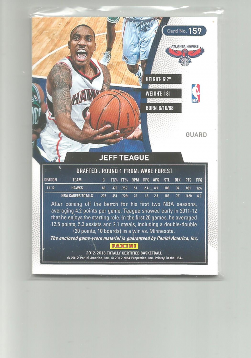 2012-13 Totally Certified Blue Materials #159 Jeff Teague/99 back image