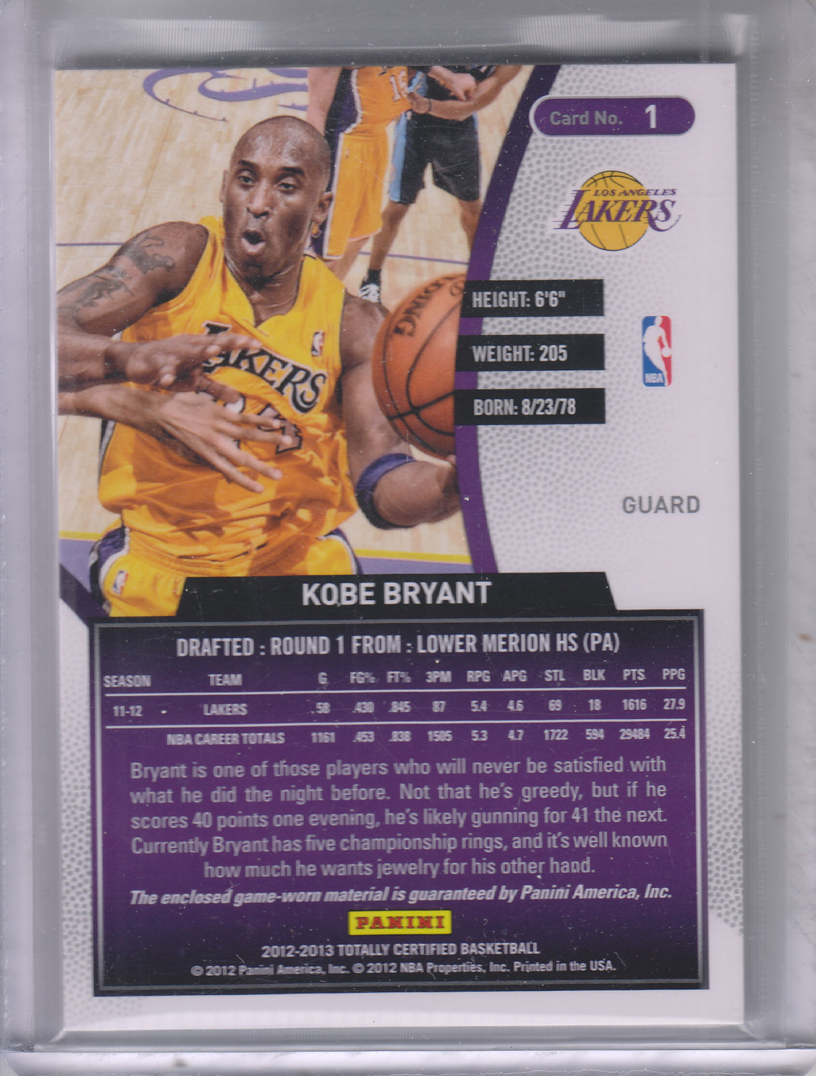 2012-13 Totally Certified Red Materials #1 Kobe Bryant back image