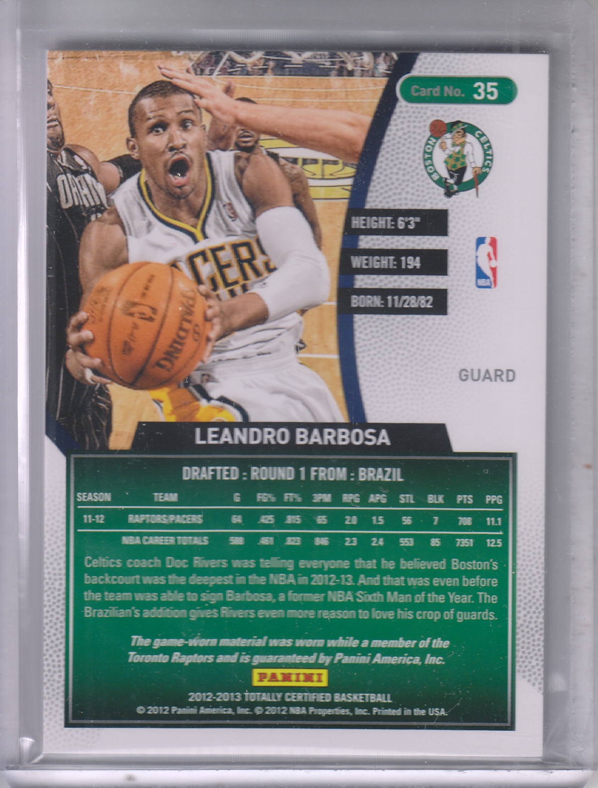 2012-13 Totally Certified Red Materials #35 Leandro Barbosa back image