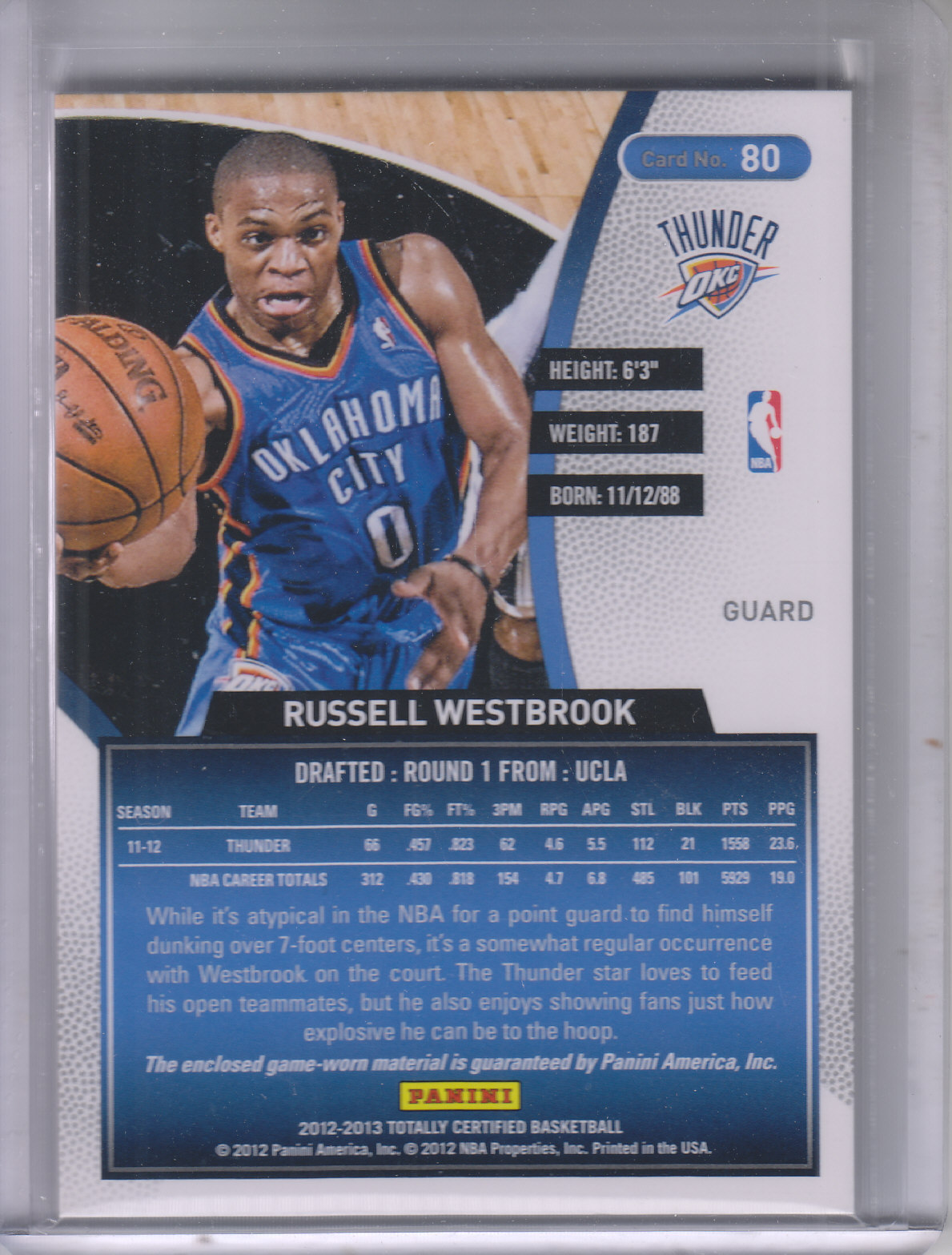 2012-13 Totally Certified Red Materials #80 Russell Westbrook back image